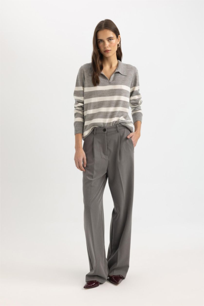 Kadın Açık Gri Regular Fıt Triko Kazak