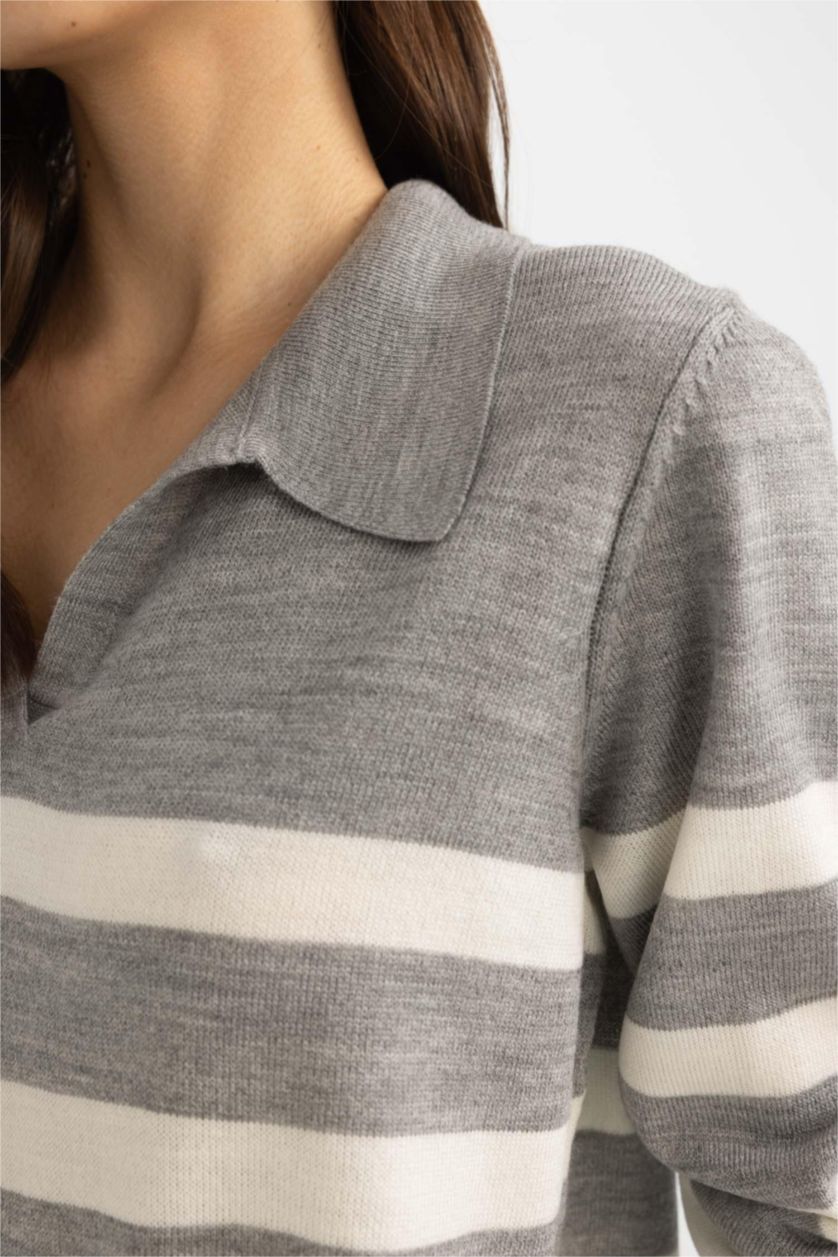 Kadın Açık Gri Regular Fıt Triko Kazak