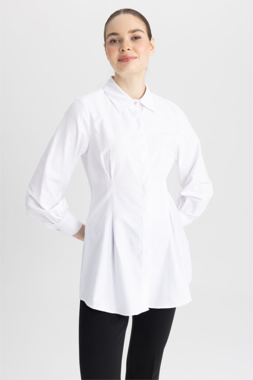 FEMME Blanc Tunique À Manches Longues Popeline Coupe Régulière Col De Chemise