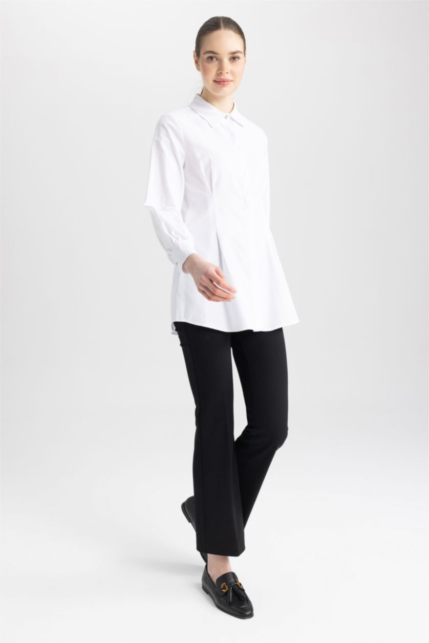 FEMME Blanc Tunique À Manches Longues Popeline Coupe Régulière Col De Chemise