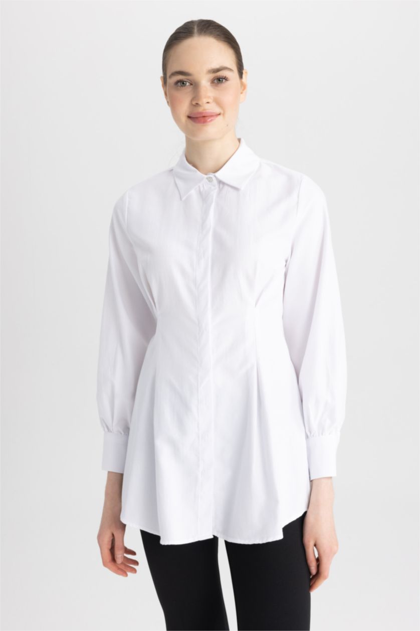 FEMME Blanc Tunique À Manches Longues Popeline Coupe Régulière Col De Chemise