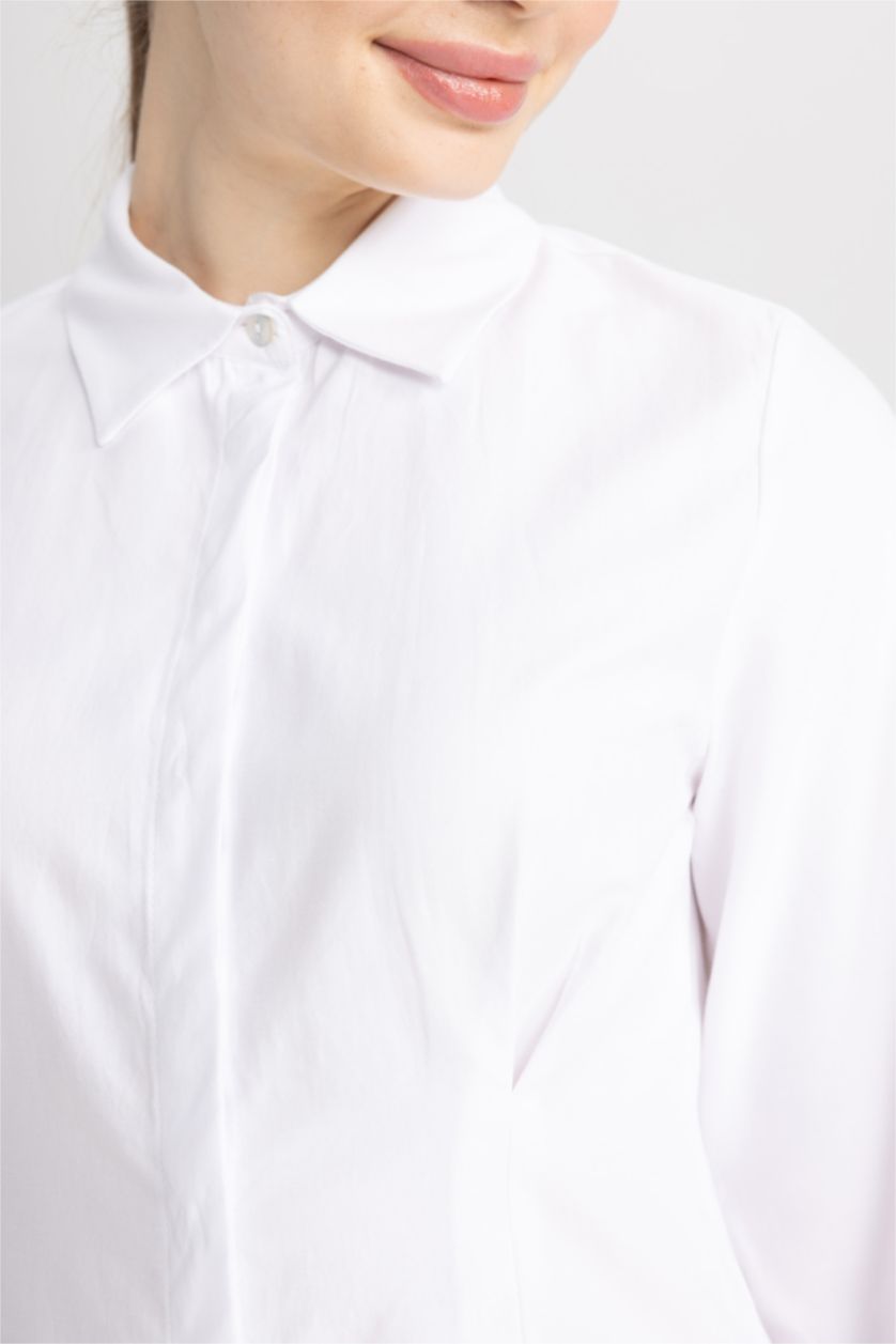 FEMME Blanc Tunique À Manches Longues Popeline Coupe Régulière Col De Chemise