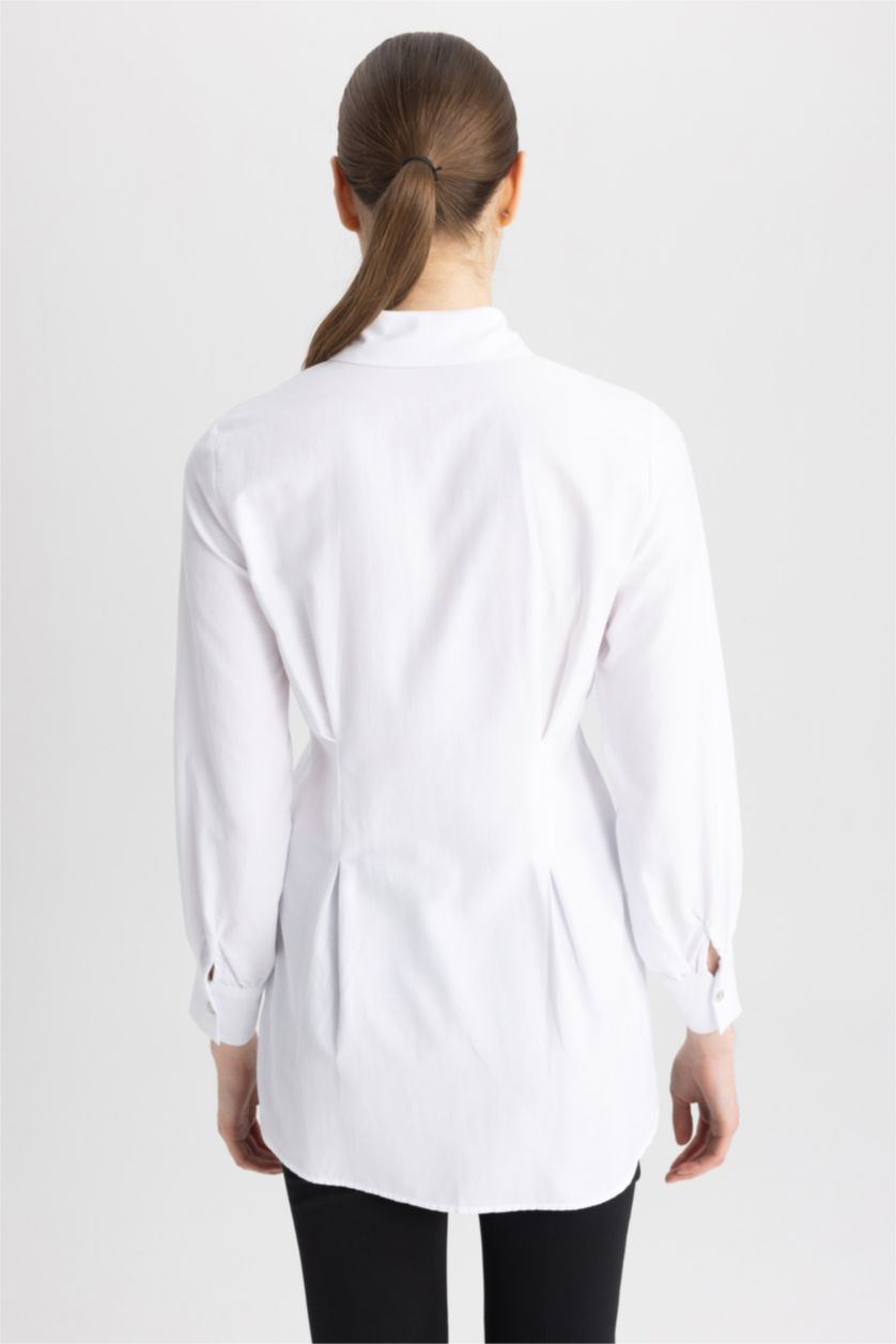 FEMME Blanc Tunique À Manches Longues Popeline Coupe Régulière Col De Chemise