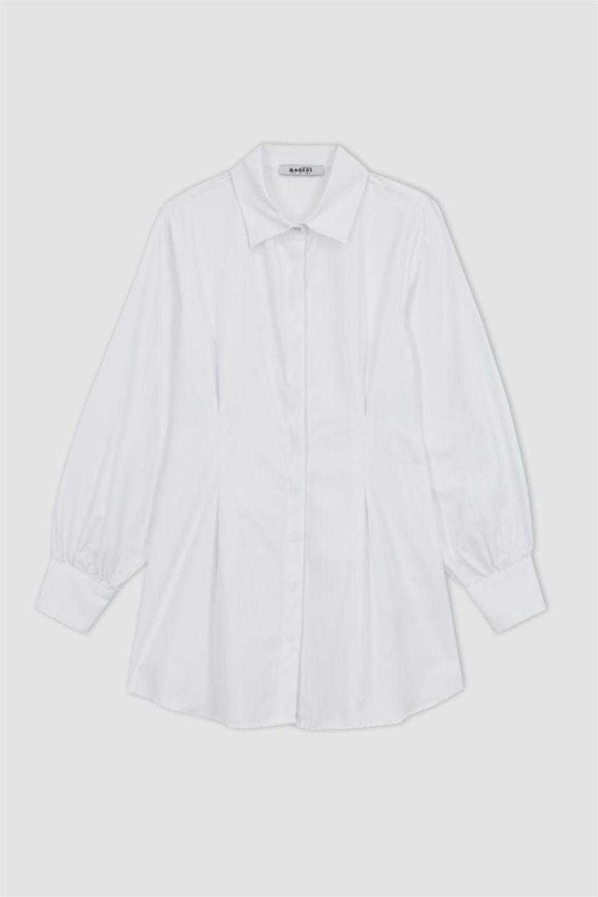 FEMME Blanc Tunique À Manches Longues Popeline Coupe Régulière Col De Chemise