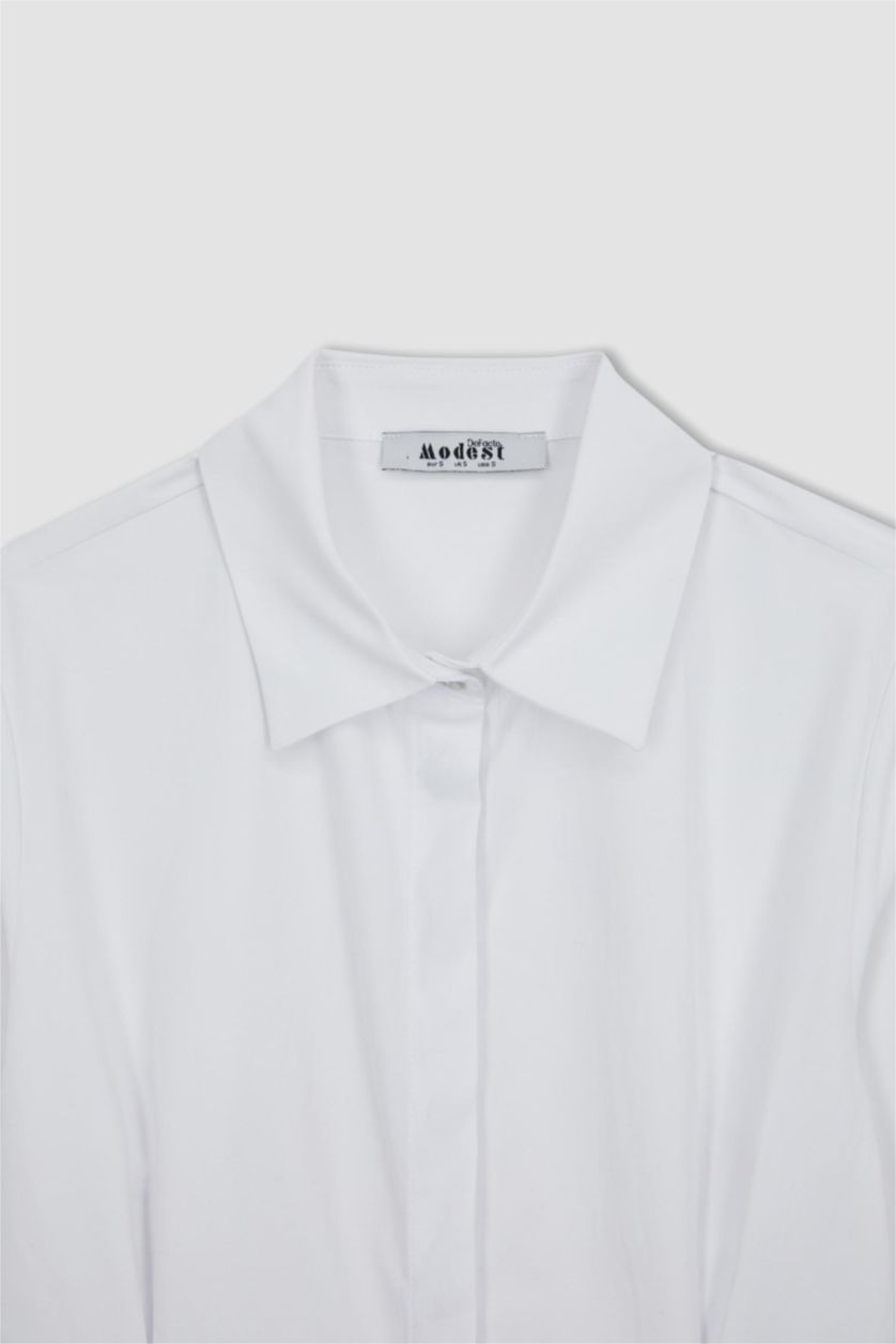 FEMME Blanc Tunique À Manches Longues Popeline Coupe Régulière Col De Chemise