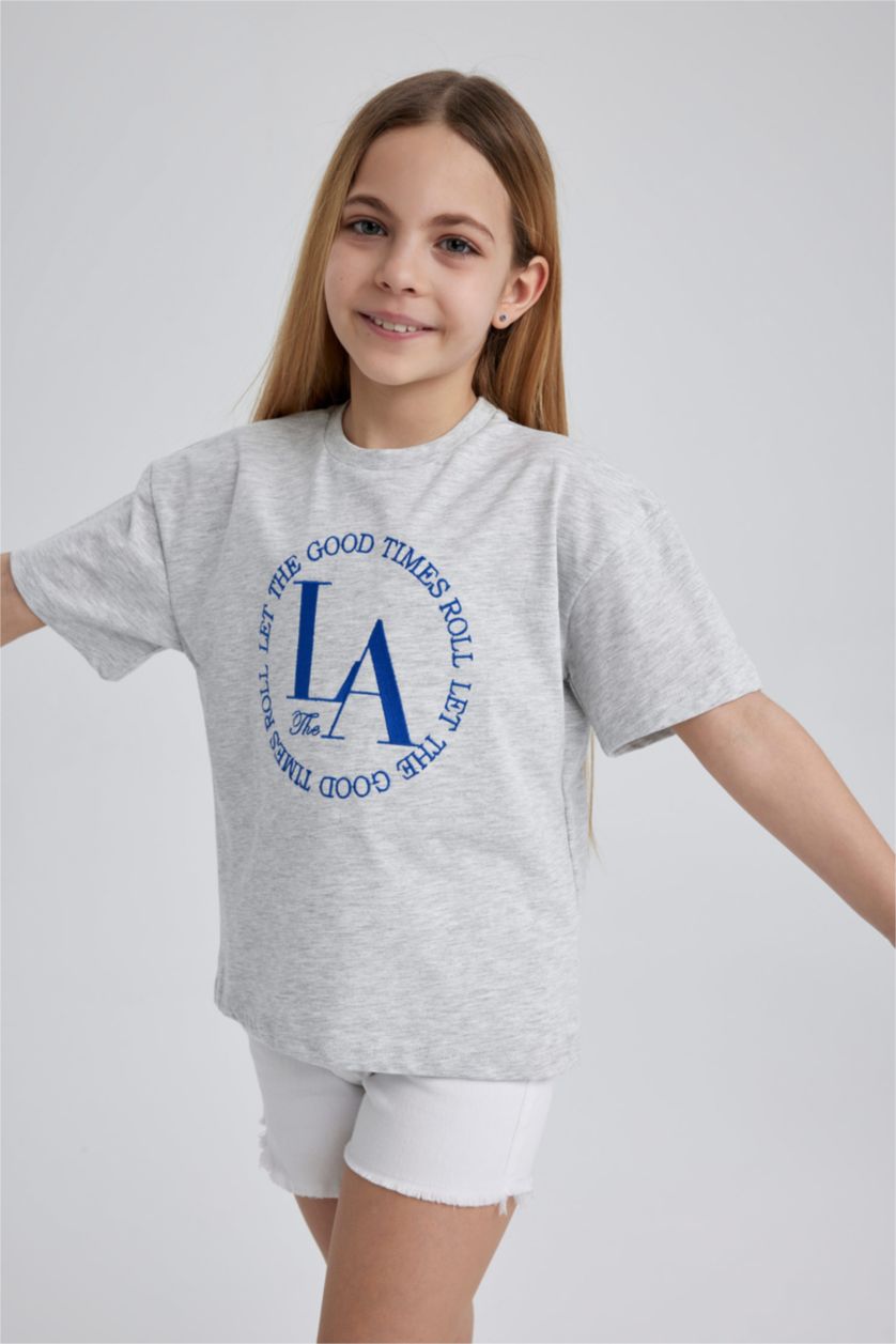 Girls & Teens Grey Melange Girl Relax Fit Short Sleeve T-Shirt