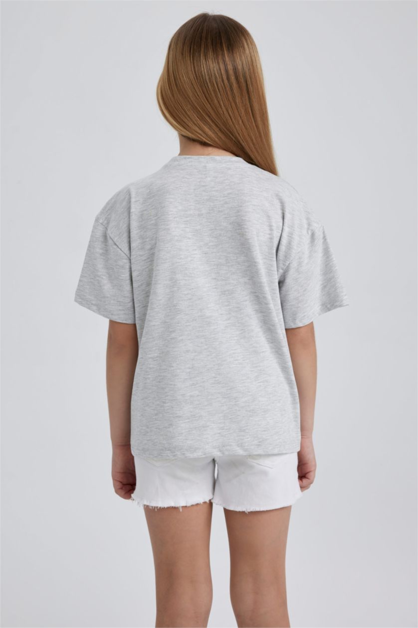 Girls & Teens Grey Melange Girl Relax Fit Short Sleeve T-Shirt