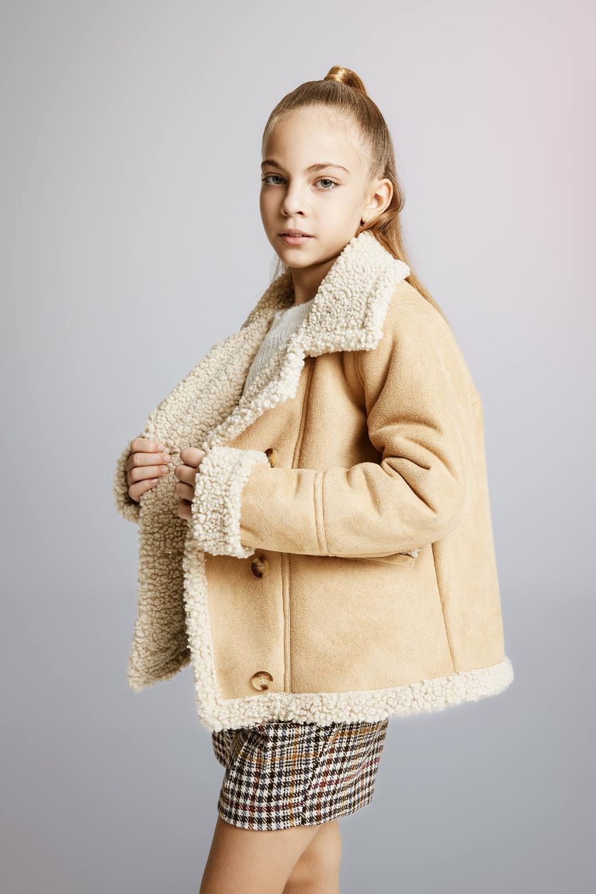 FILLES Beige Veste en simili cuir Pour Fille