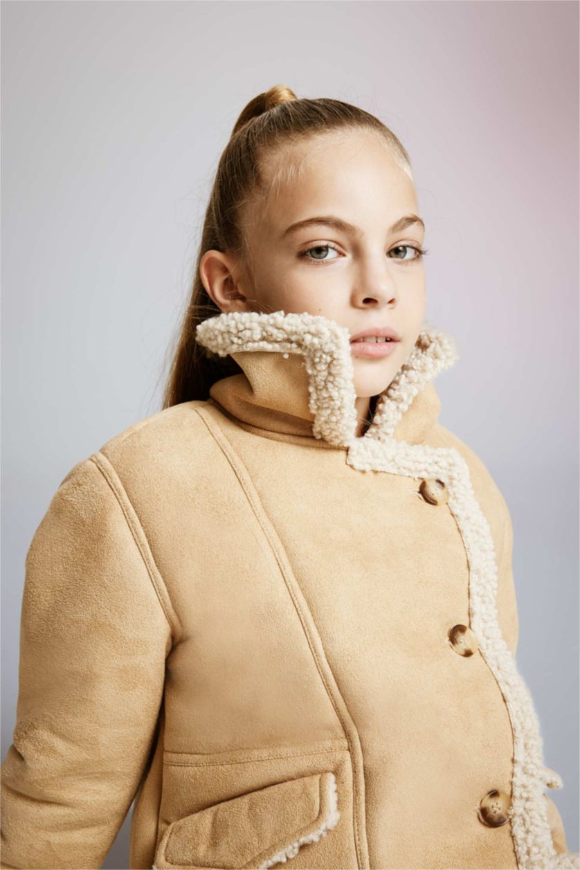 FILLES Beige Veste en simili cuir Pour Fille