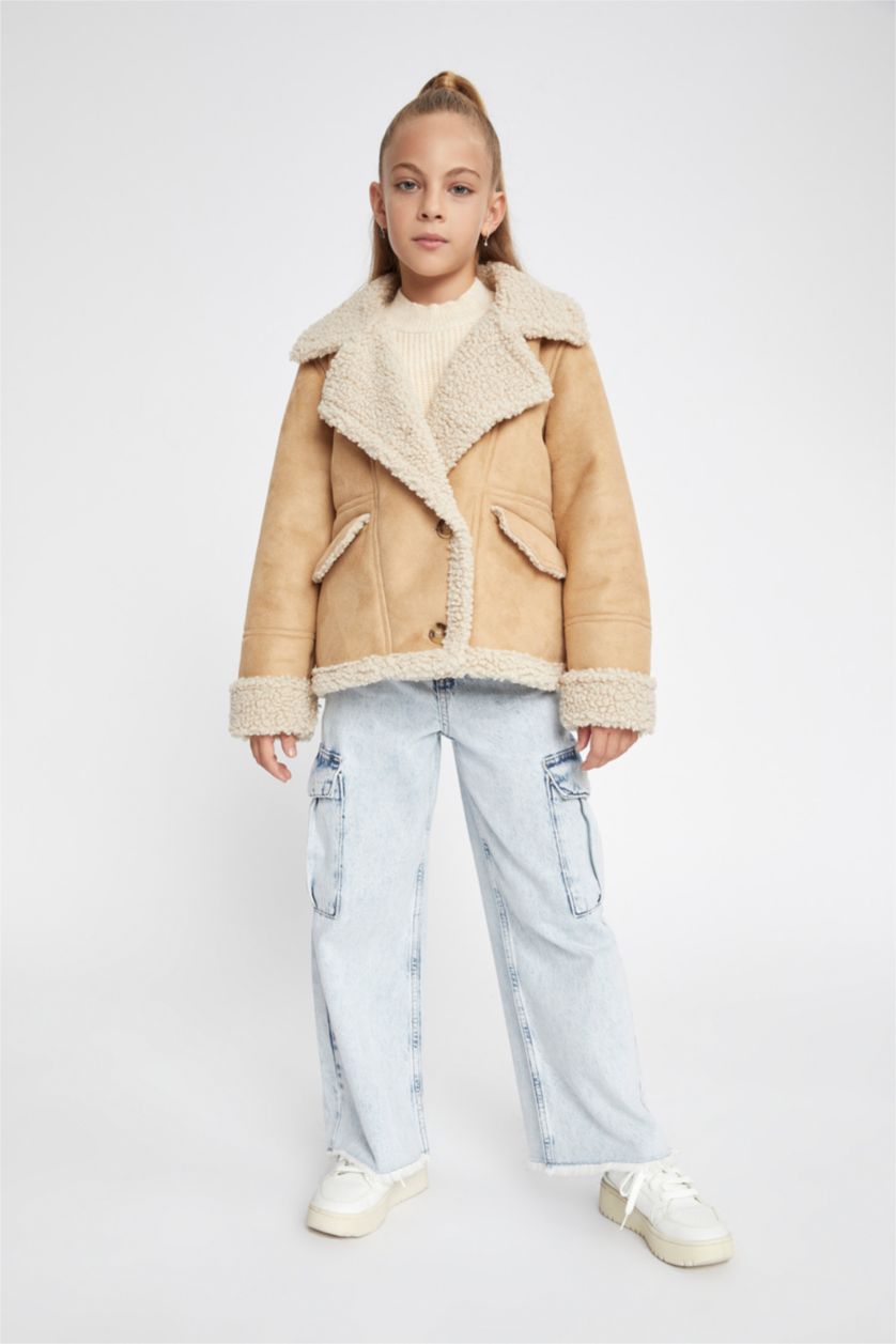 FILLES Beige Veste en simili cuir Pour Fille