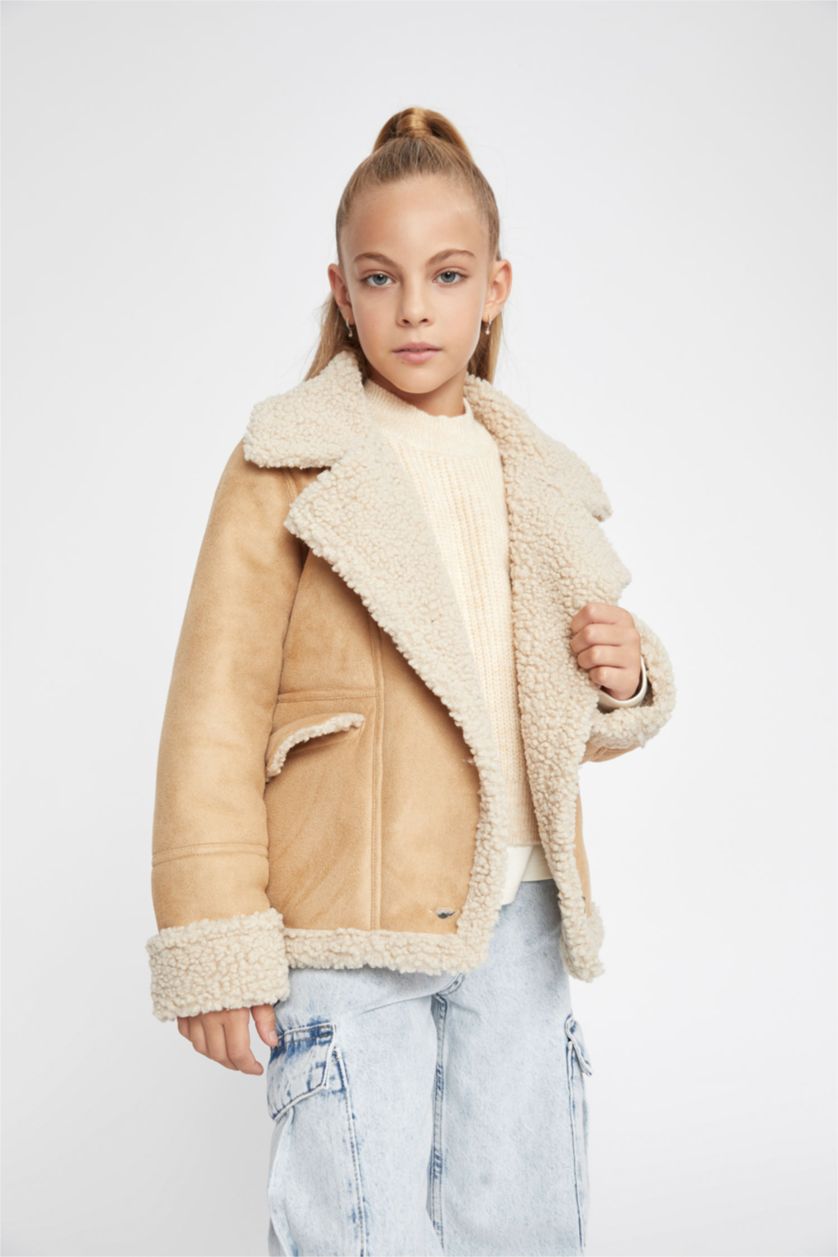 FILLES Beige Veste en simili cuir Pour Fille