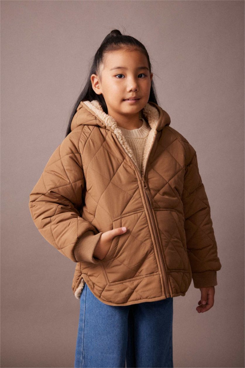 Девочки и подростки Бежевый Куртка двусторонний стандартного кроя для девочек