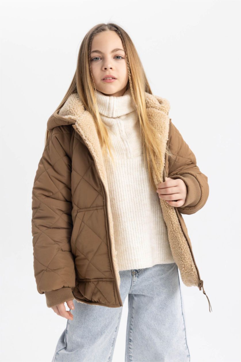 Девочки и подростки Бежевый Куртка двусторонний стандартного кроя для девочек