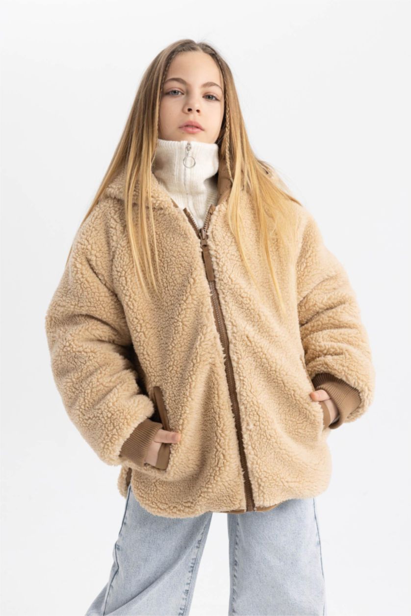 Девочки и подростки Бежевый Куртка двусторонний стандартного кроя для девочек