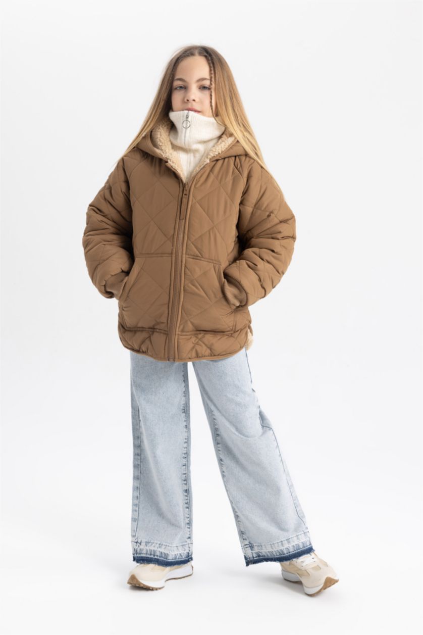 Девочки и подростки Бежевый Куртка двусторонний стандартного кроя для девочек