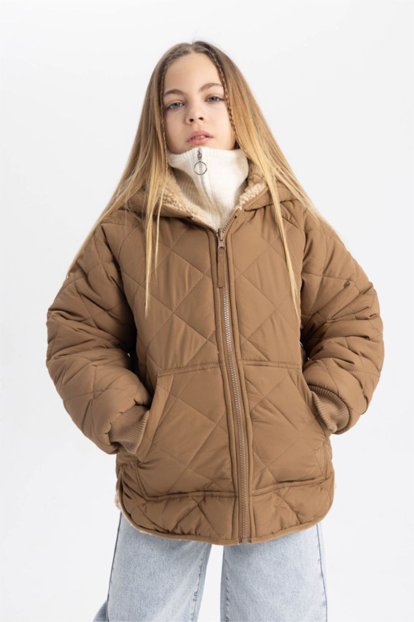 Девочки и подростки Бежевый Куртка двусторонний стандартного кроя для девочек