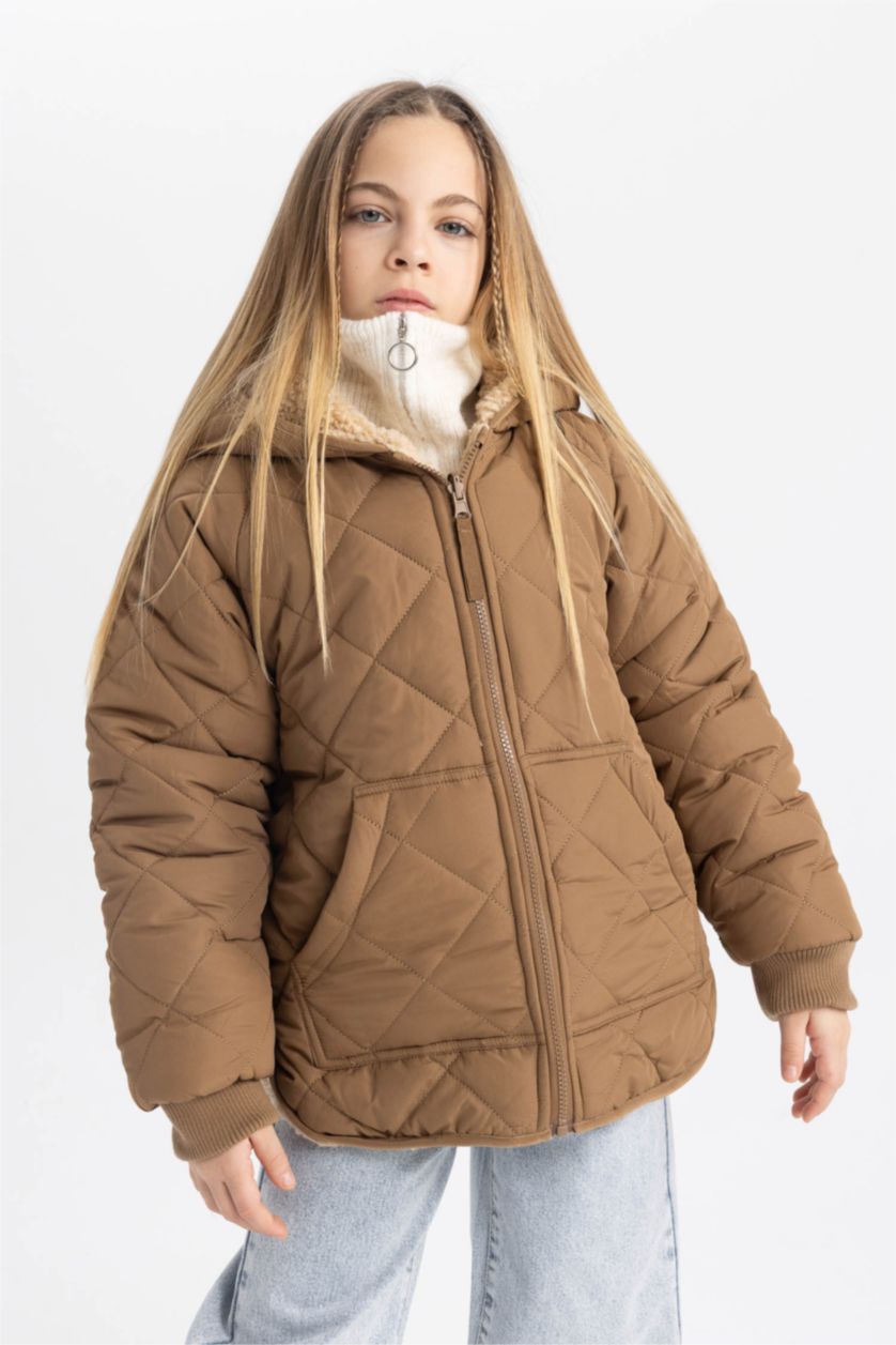 Девочки и подростки Бежевый Куртка двусторонний стандартного кроя для девочек