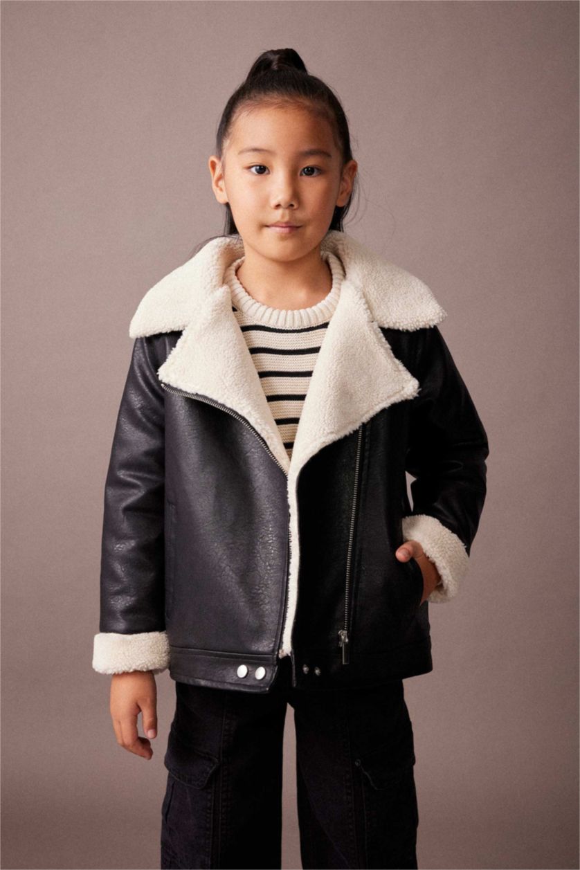 FILLES Noir Veste en simili cuir Pour Fille