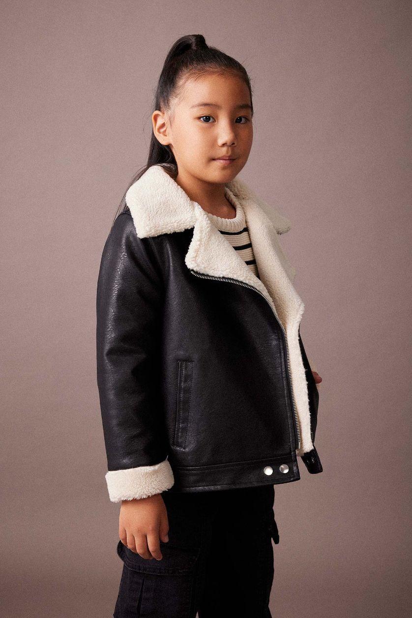 FILLES Noir Veste en simili cuir Pour Fille