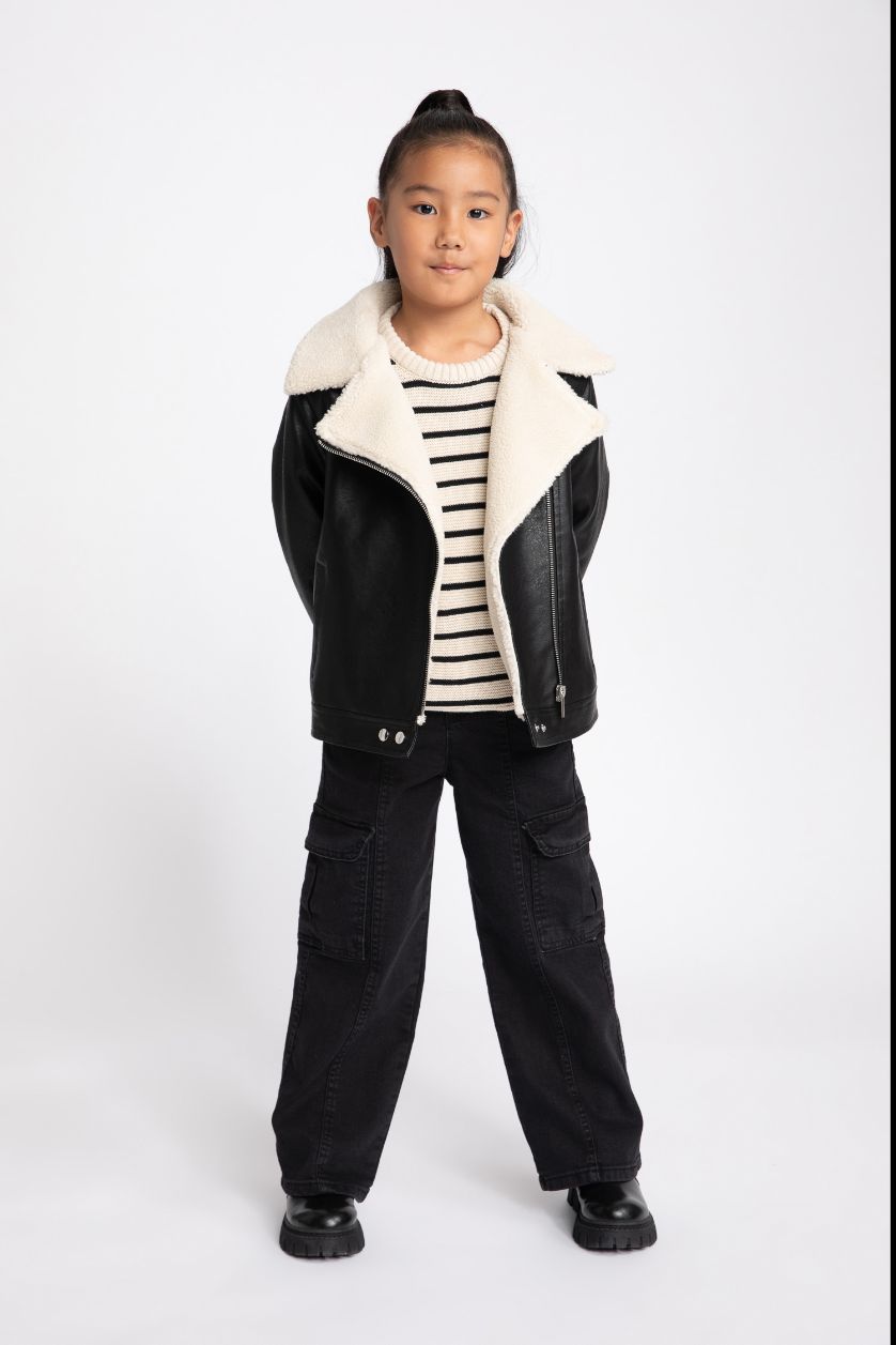 FILLES Noir Veste en simili cuir Pour Fille
