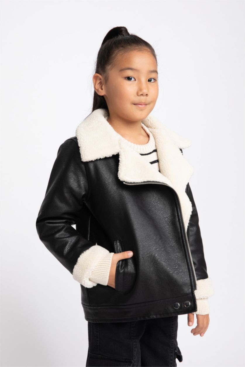 FILLES Noir Veste en simili cuir Pour Fille