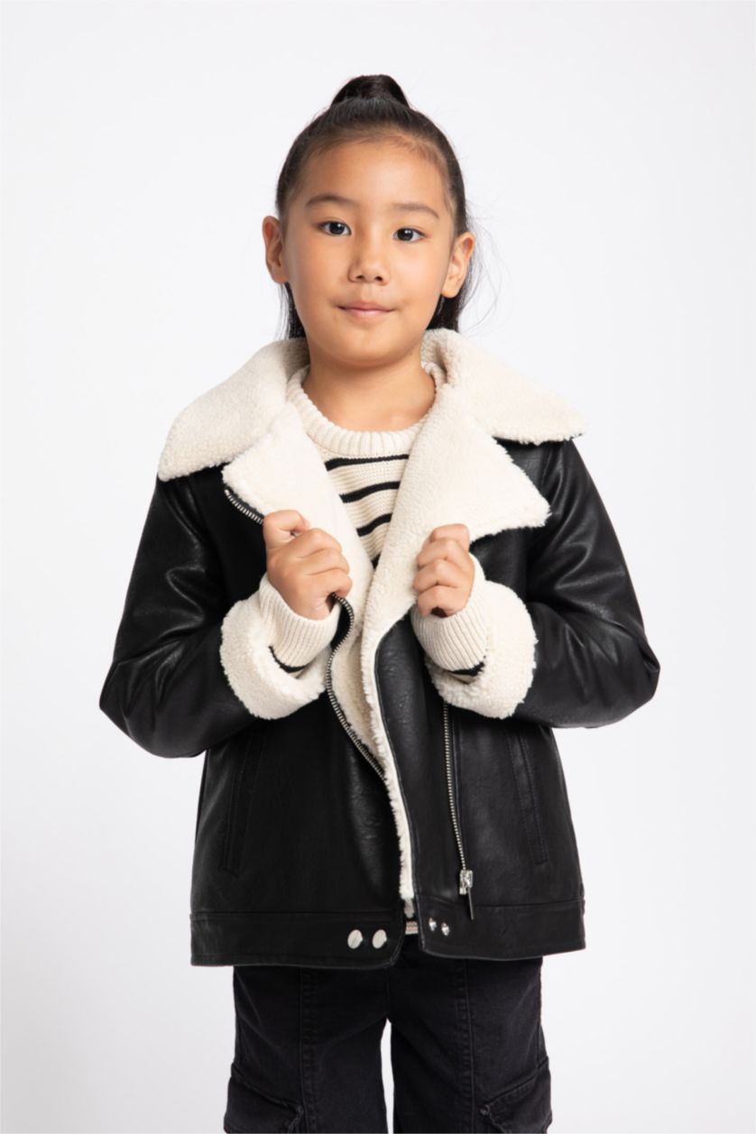 FILLES Noir Veste en simili cuir Pour Fille