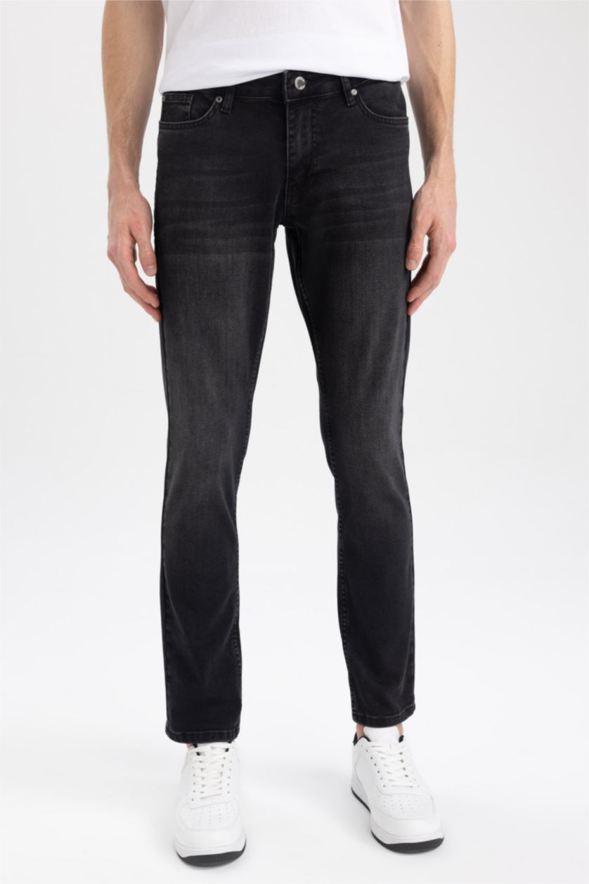 HOMME Noir Pantalon Jean PEDRO - Coupe slim en jean Ourlet étroit