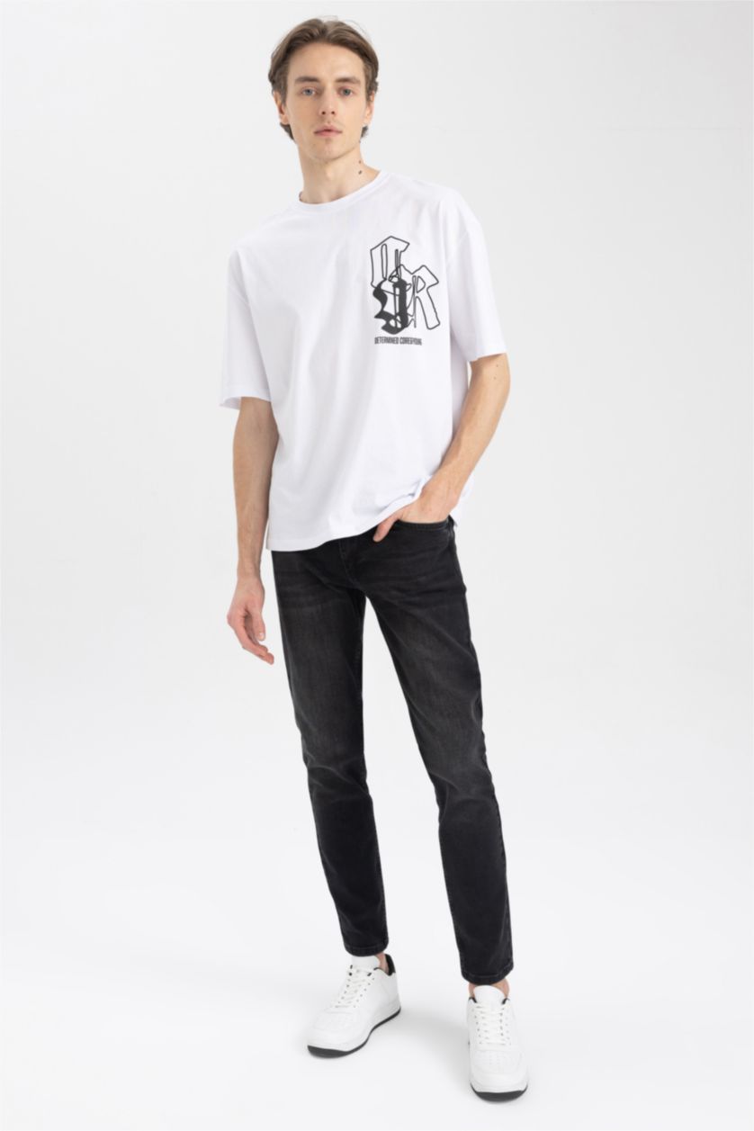 HOMME Noir Pantalon Jean PEDRO - Coupe slim en jean Ourlet étroit