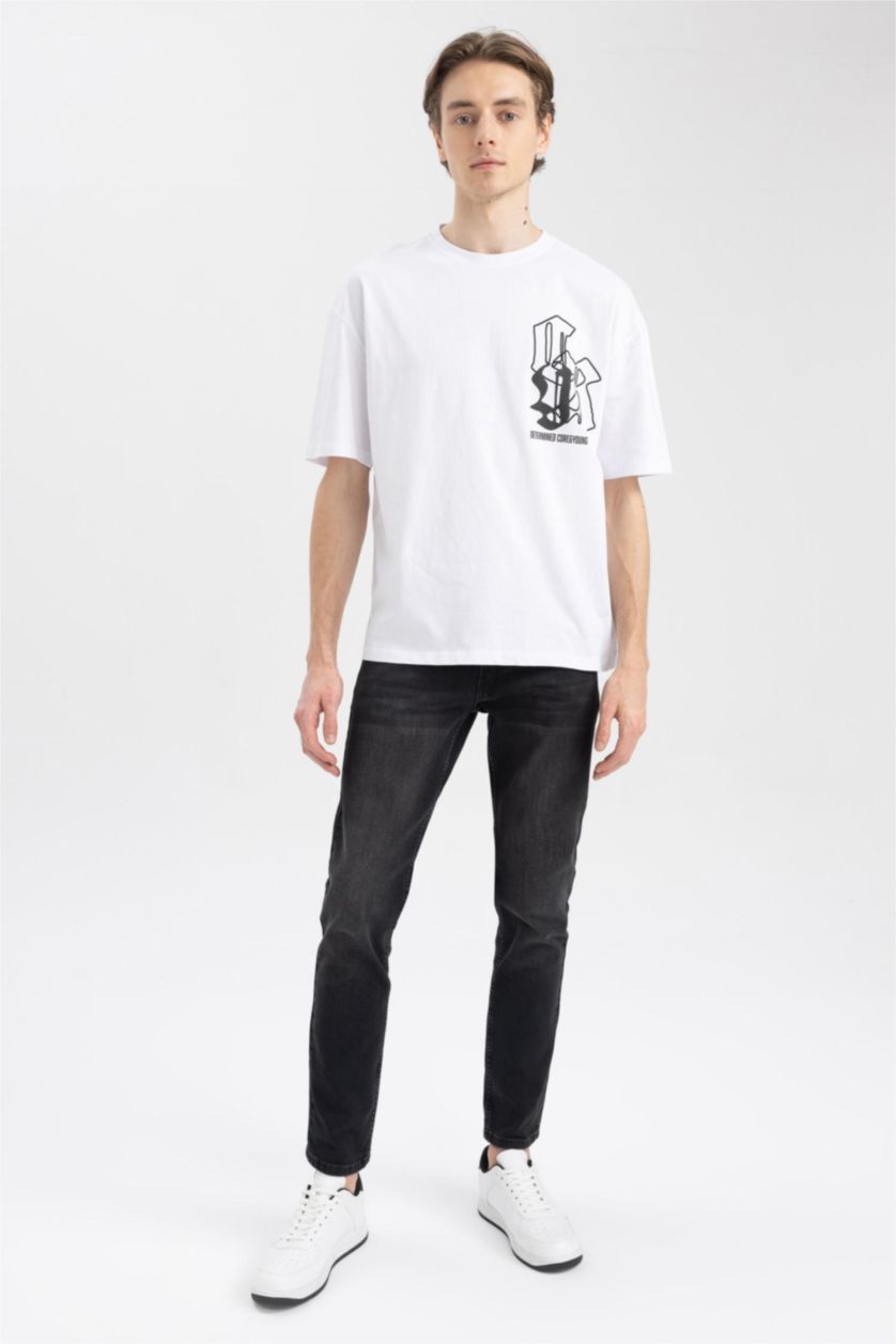 HOMME Noir Pantalon Jean PEDRO - Coupe slim en jean Ourlet étroit