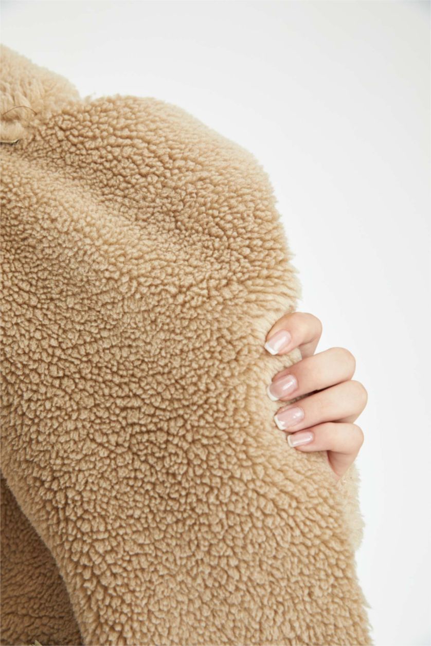 نساء بني قمصلة جلد صناعي قصة مريحة بفرو صناعي مبطن مقاوم للماء