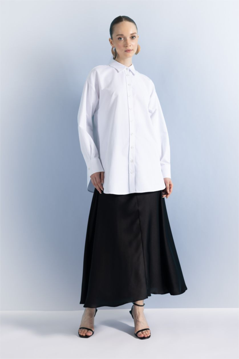 WOMAN Black A Cut Satin Maxi Skirt