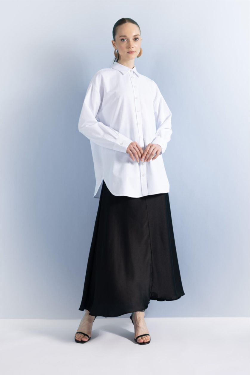 WOMAN Black A Cut Satin Maxi Skirt