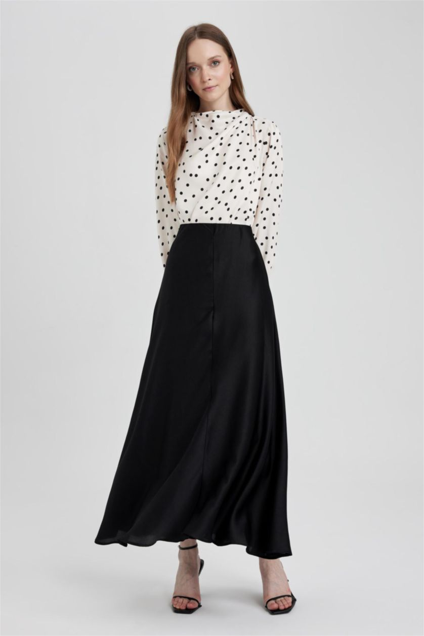 WOMAN Black A Cut Satin Maxi Skirt