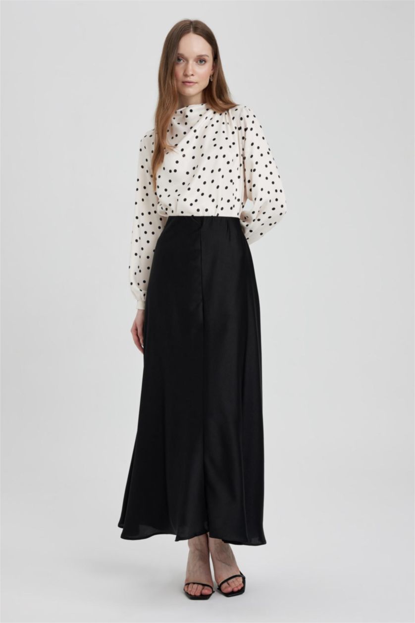 WOMAN Black A Cut Satin Maxi Skirt