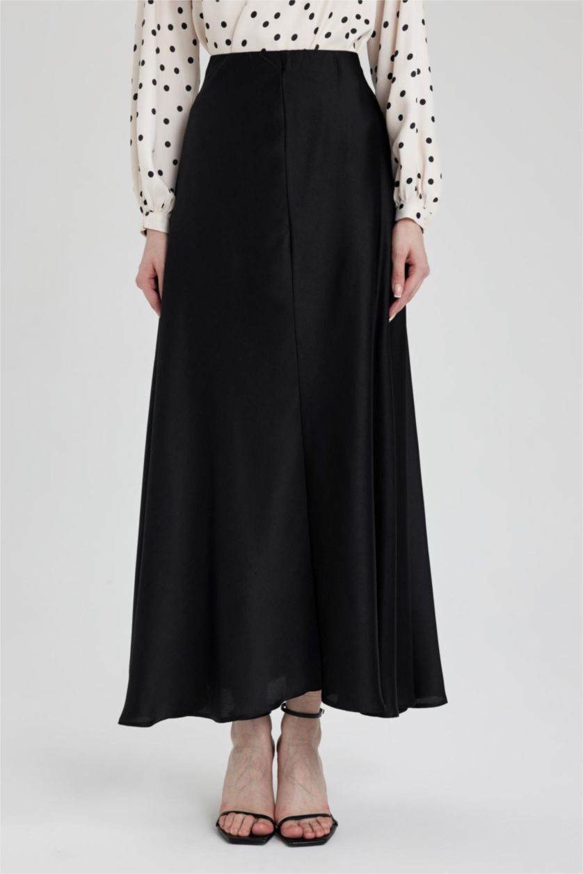 WOMAN Black A Cut Satin Maxi Skirt