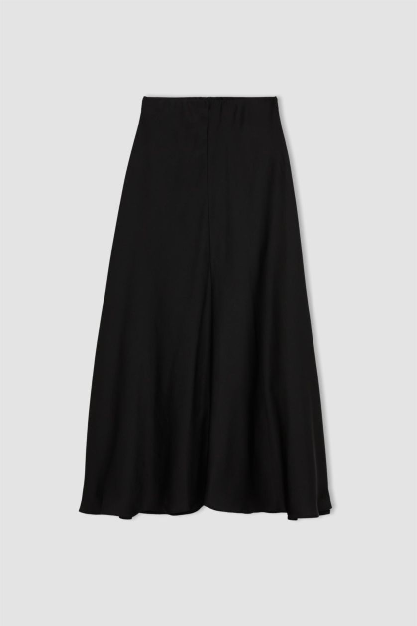 WOMAN Black A Cut Satin Maxi Skirt
