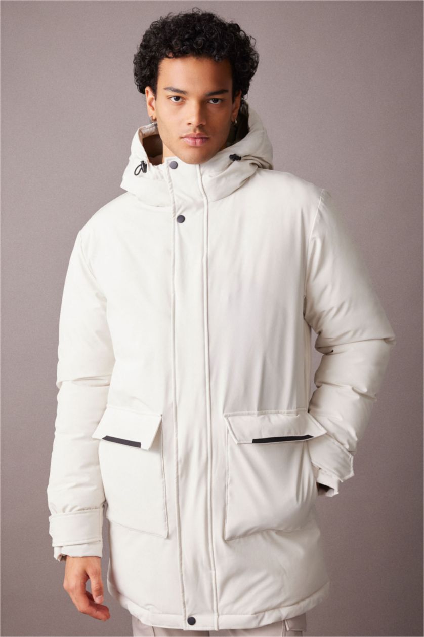 MAN Stone Water Repellent Slim Fit Hooded Fleece Lined Puffer Jacket