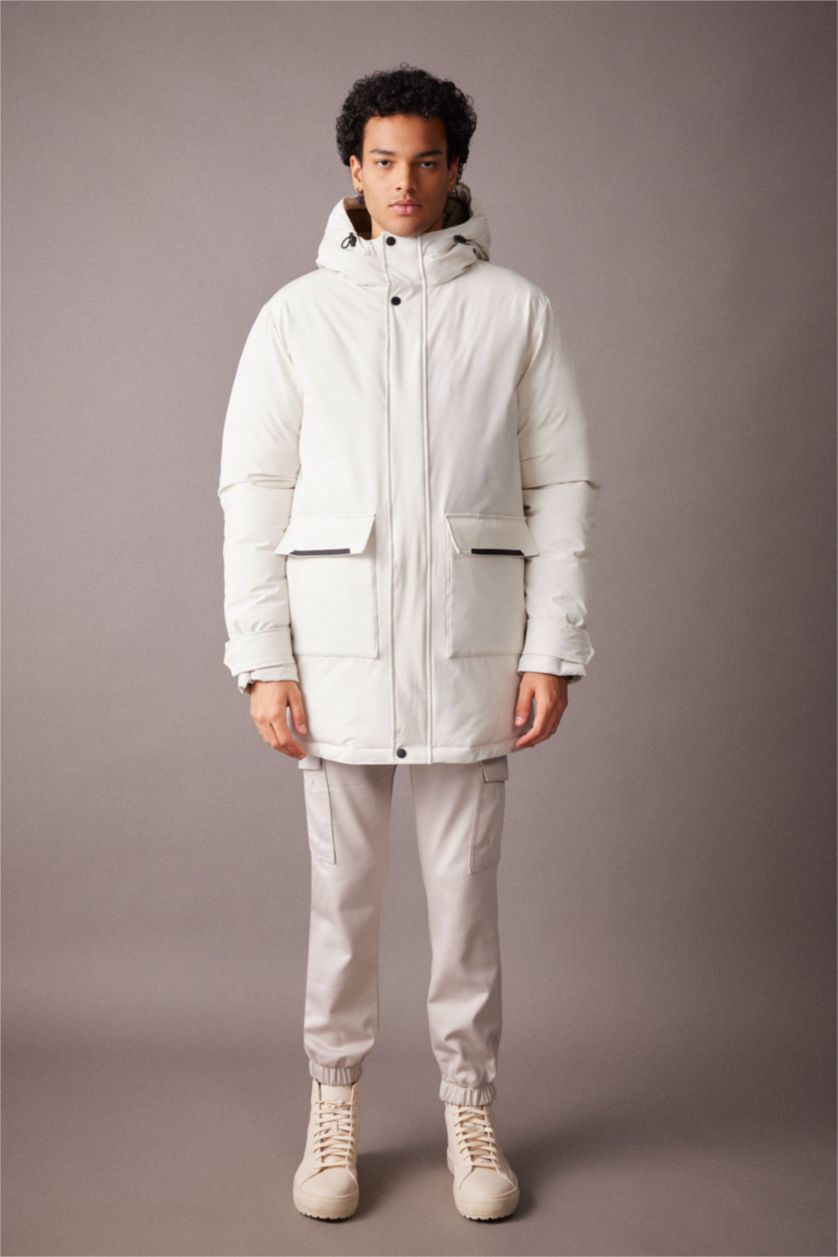 MAN Stone Water Repellent Slim Fit Hooded Fleece Lined Puffer Jacket