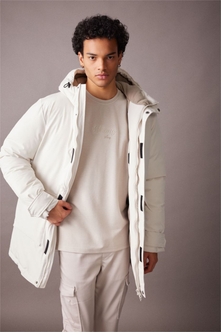 MAN Stone Water Repellent Slim Fit Hooded Fleece Lined Puffer Jacket