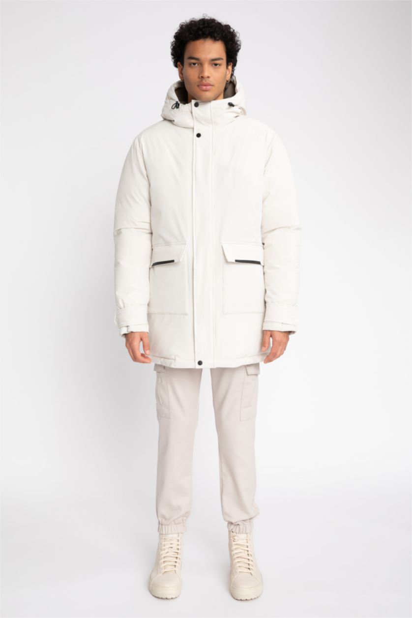 MAN Stone Water Repellent Slim Fit Hooded Fleece Lined Puffer Jacket