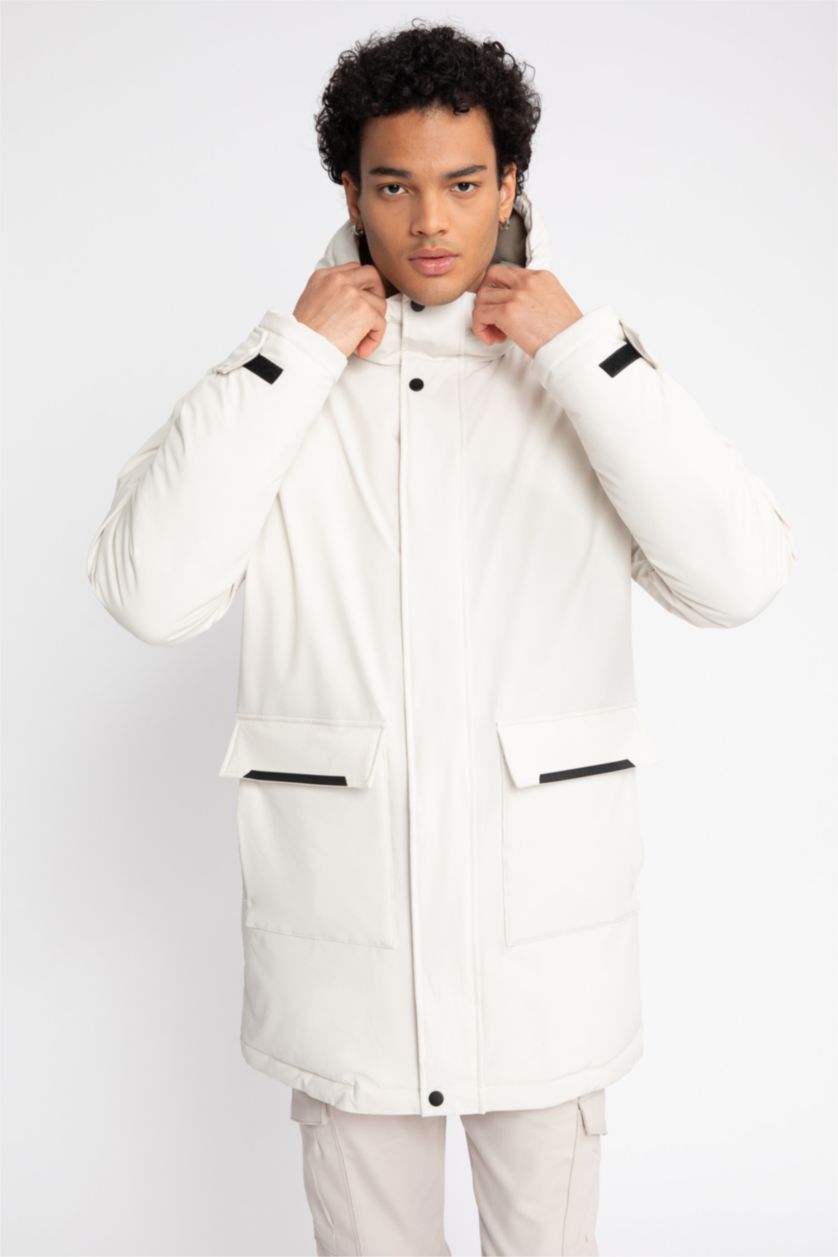 MAN Stone Water Repellent Slim Fit Hooded Fleece Lined Puffer Jacket