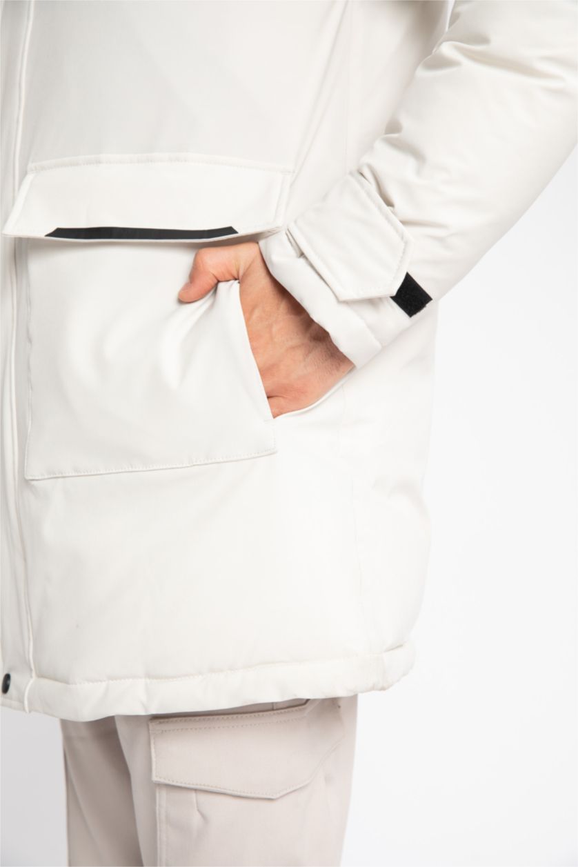 MAN Stone Water Repellent Slim Fit Hooded Fleece Lined Puffer Jacket