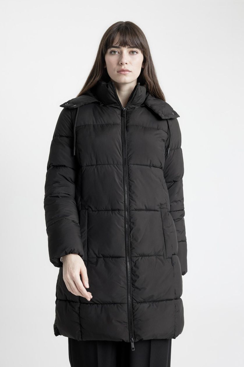 نساء أسود قمصلة نفخ طويل قصة عادية بغطاء للرأس مقاوم للماء