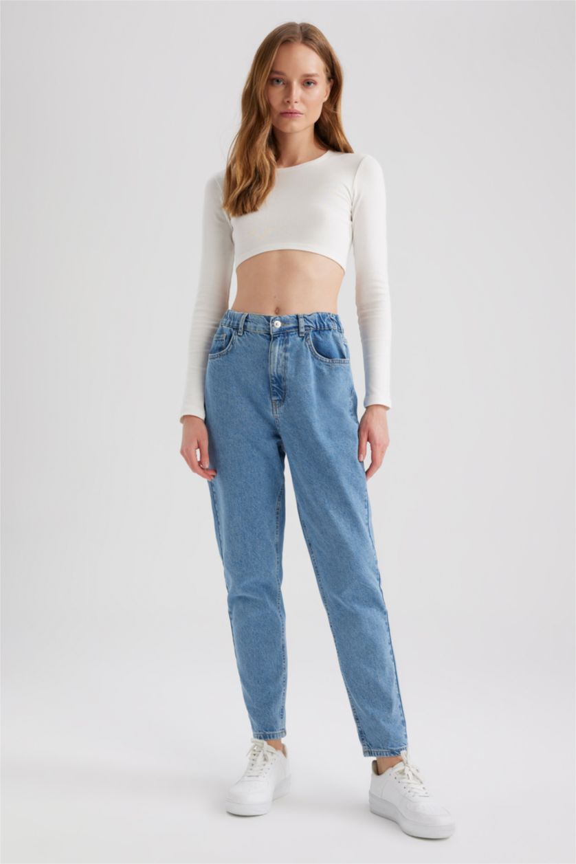 حريمي أزرق فاتح بنطلون جينز موم فيت