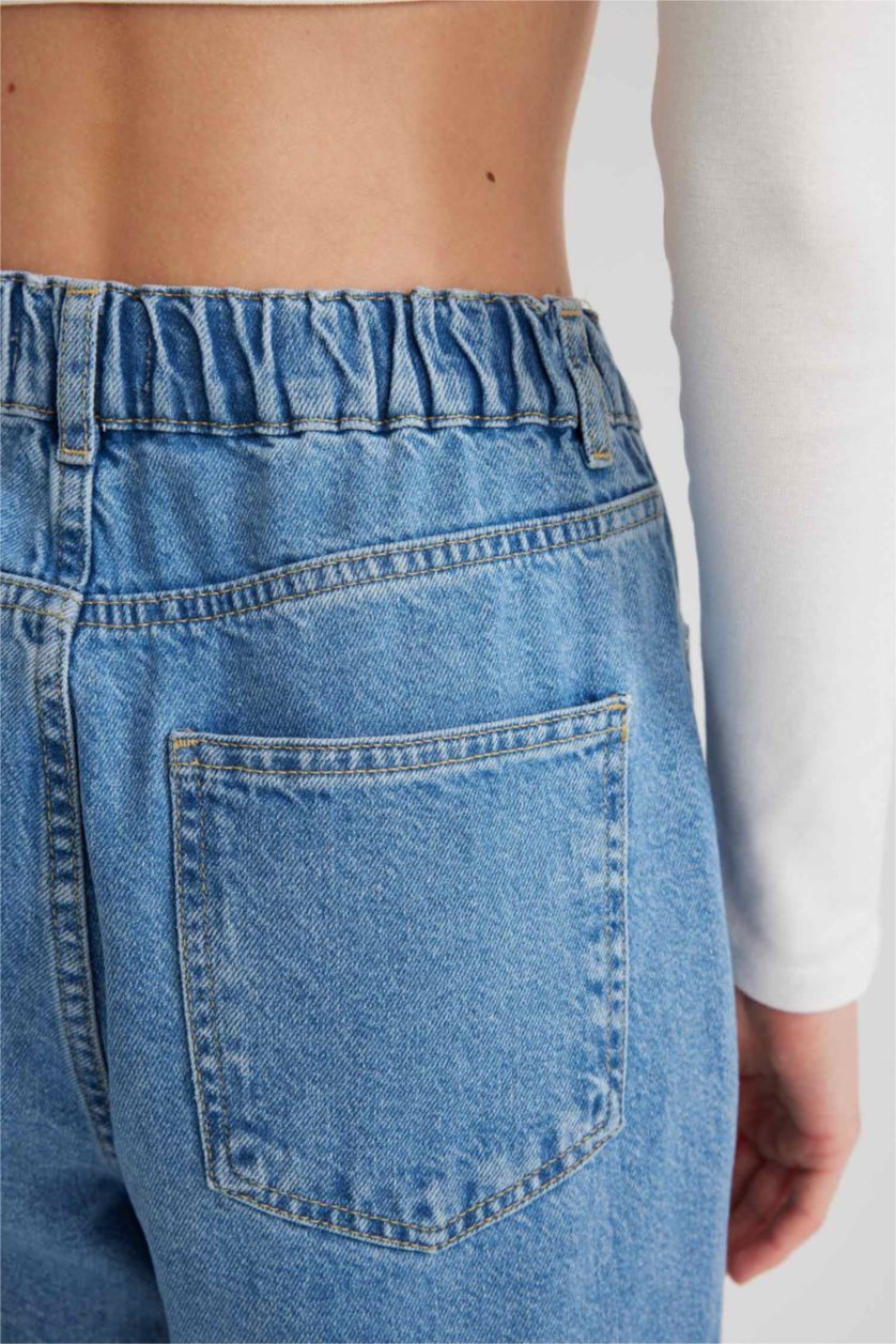 حريمي أزرق فاتح بنطلون جينز موم فيت