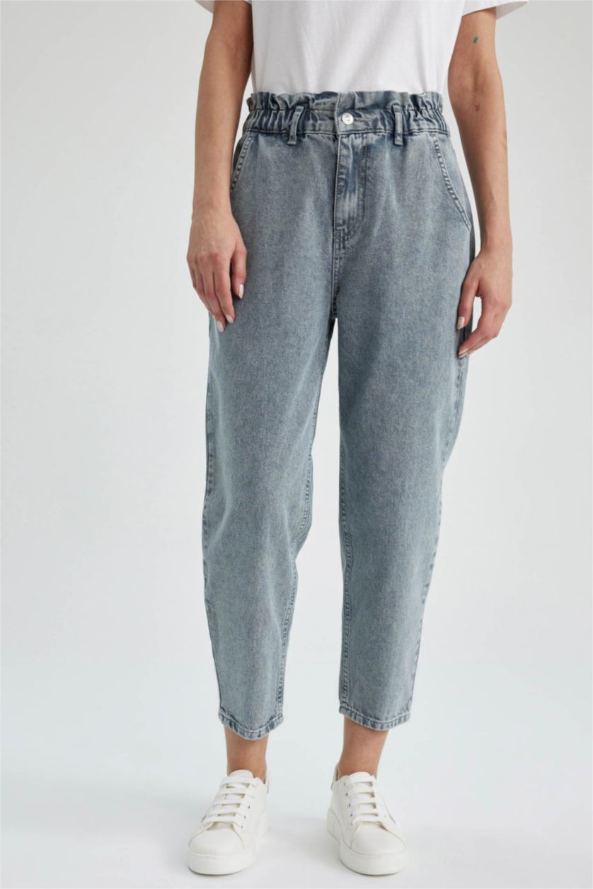 Женщины Серый High Waist Paperbag Fit Trousers