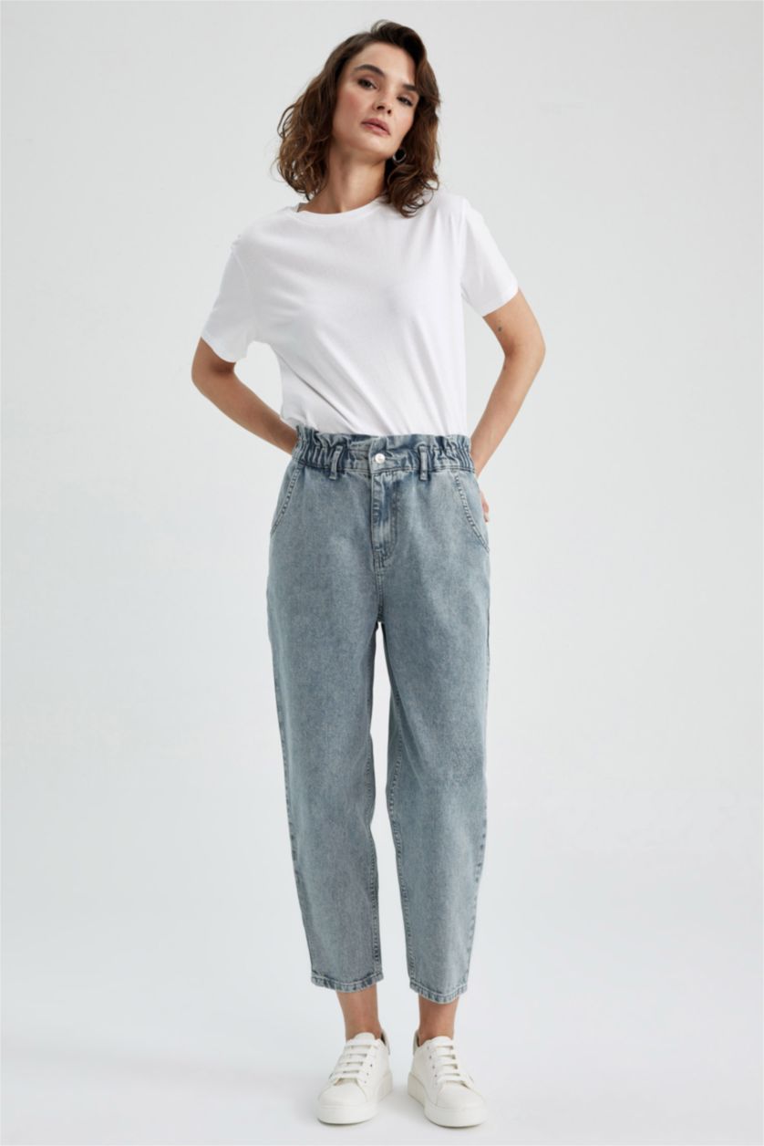 Женщины Серый High Waist Paperbag Fit Trousers