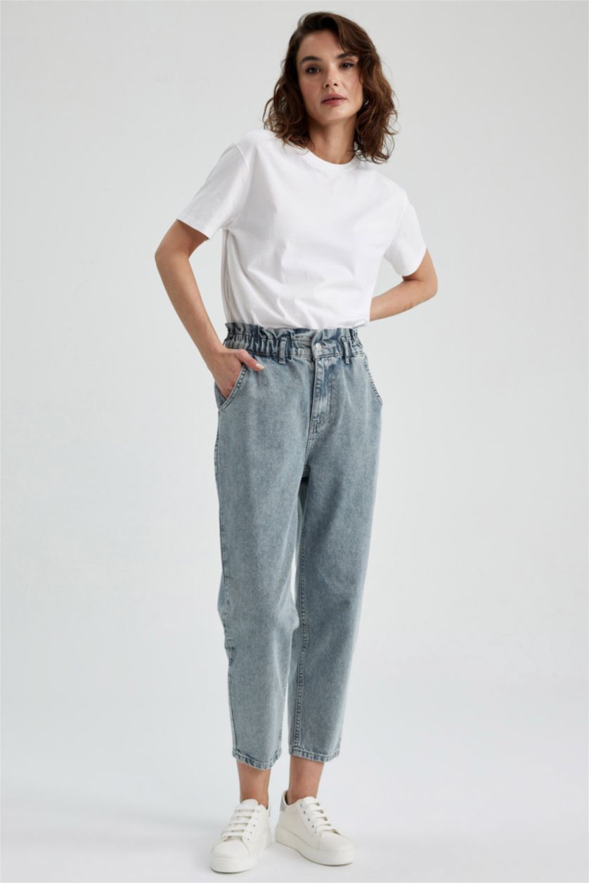 Женщины Серый High Waist Paperbag Fit Trousers