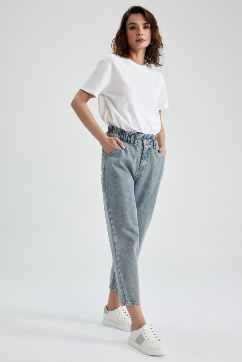 Женщины Серый High Waist Paperbag Fit Trousers