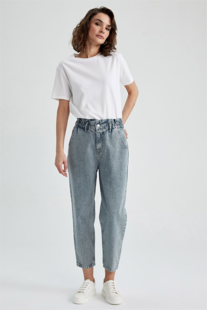 Женщины Серый High Waist Paperbag Fit Trousers
